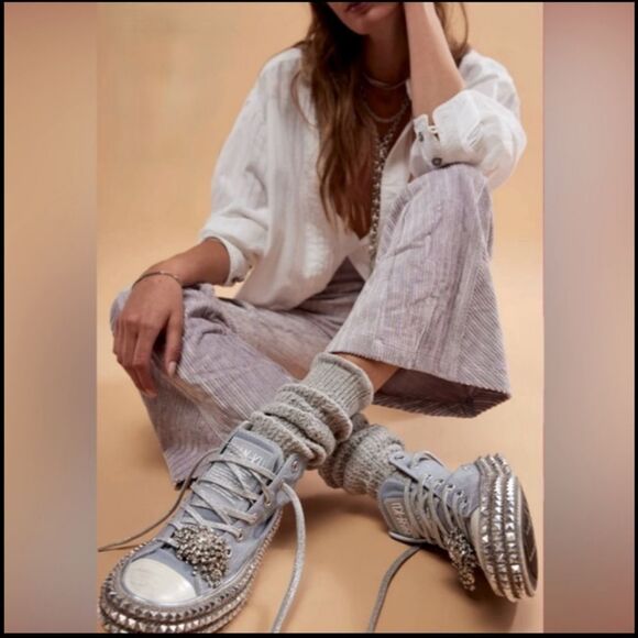 NEW Nan-Ku Free People High Top Sneaker Rhinestone Studded Mint Size 7.5 - Picture 15 of 15